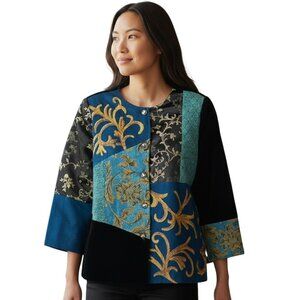 Indigo Moon Velvet Blazer Womens Medium Structured Statement Jacket Embroidered